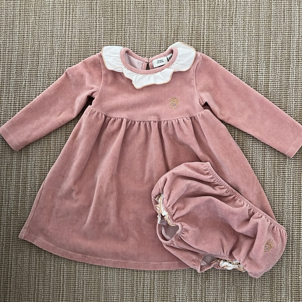 River Island Dusty Pink Corduroy Dress & Bloomers  9-12 months